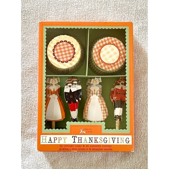 Meri Meri Go Round Happy Thanksgiving Cupcake Cases & Assorted Toppers 24 Count - Picture 1 of 7